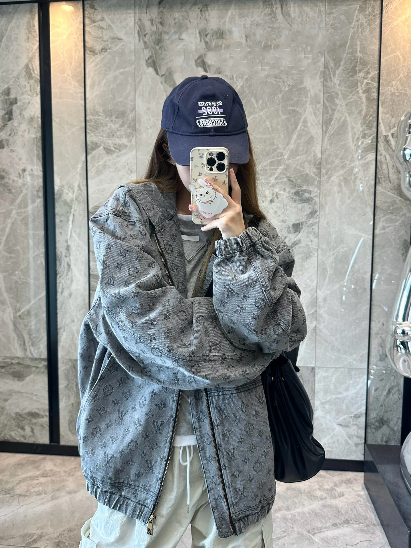 Louis/Louis Vuitton 25Fw allover printed old flower jacquard zipper hooded denim jacket